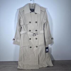 London Fog Womens Double Breasted Trench Coat w/ Waist Belt Size S Khaki NWT